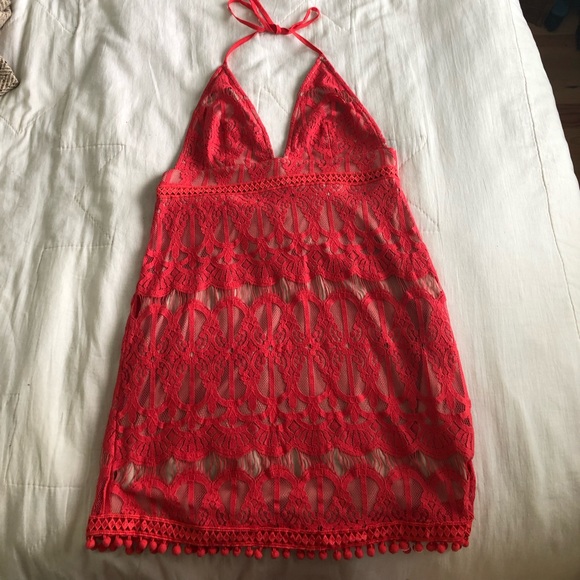 Salmon pink backless mini dress. - Picture 1 of 4